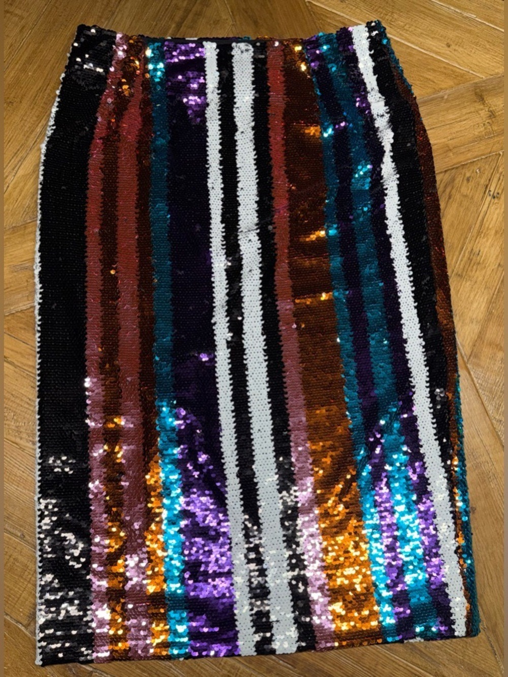 Gracia Multi-Color Sequin Striped Pencil Skirt - Vibrant Glam - Size Large - Picture 14 of 15